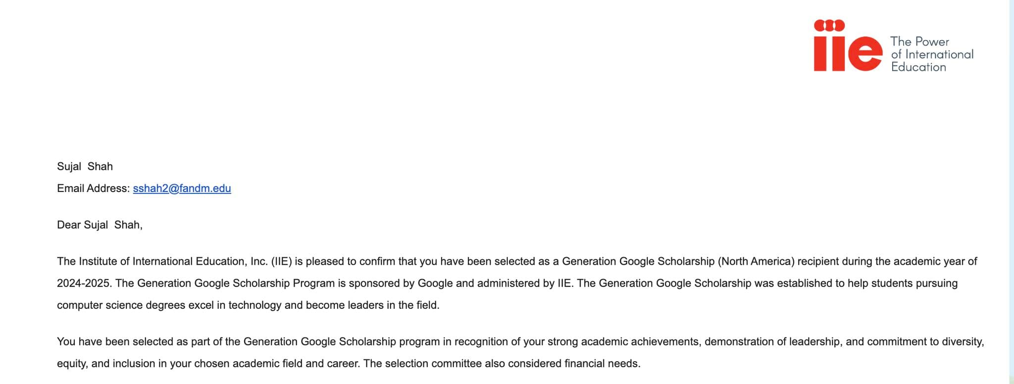  A recipient of the Generation Google Scholarship for 2024-25!